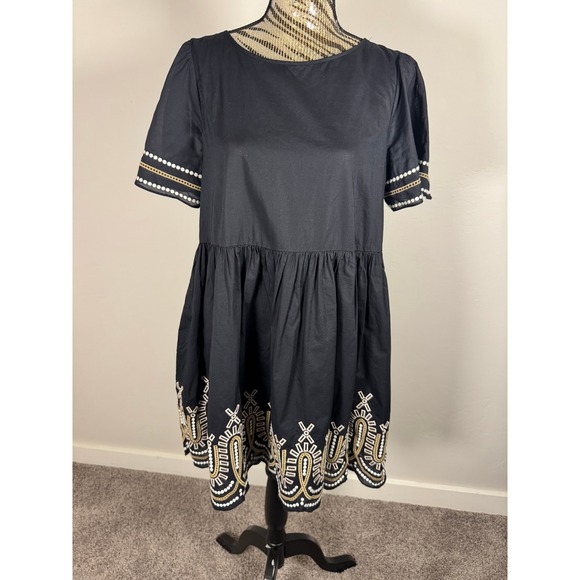 Madewell Dresses & Skirts - Madewell Black Embroidered Short Sleeve Bohemian Dress Women's Size M